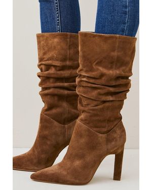 Karen Millen Suede Mid Calf Slouch Heeled Boot - Blue