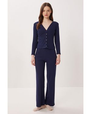 Happiness İstanbul Wide Leg Mid Waist Lounge Bottoms - Blue