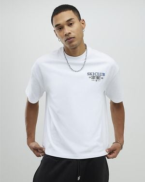 River Island T-Shirt Oversized Fit Ski Club Cotton - White