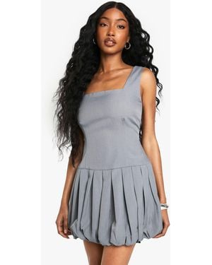 Boohoo Pleated Puffball Mini Dress - Grey