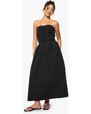 Boohoo Cotton Poplin Ruched Detail Midi Dress - Black
