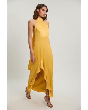 Karen Millen Ruffle Detail Satin Viscose Halterneck Maxi Dress - Metallic