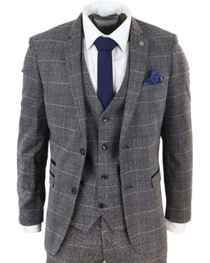 Infinity Leather 3 Piece With Check Vintage Classic Suit - Blue