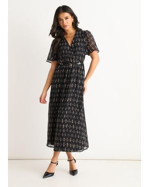 Gini London Silk Geo Print Midi Dress - Black