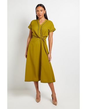 PRINCIPLES Contrast Piped Twist Front Midi Dress - Yellow