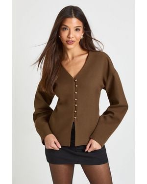 Boohoo Button Barrel Sleeve Blazer - Brown