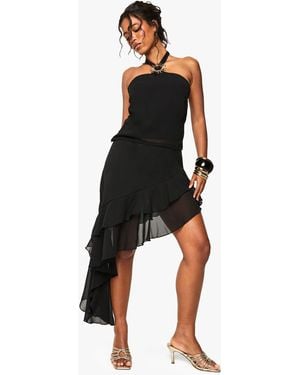 Boohoo Ruffle Chiffon Asymmetric Skirt - Black