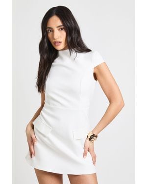 Boohoo High Neck Structured Tailored Mini Dress - White