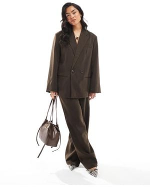 Pieces Wide Leg Tailored Trousers Co-Ord - Brown