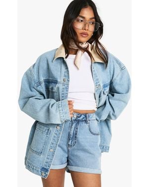 Boohoo Petite Denim Mom Short - Blue