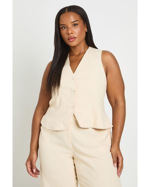 Boohoo Plus Linen Waistcoat - Natural