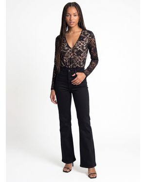 Pink Vanilla Long Sleeved Lace Mesh Bodysuit - Blue