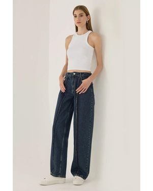 Hiccup Loose Fit Jeans With Stitching Detail - Blue