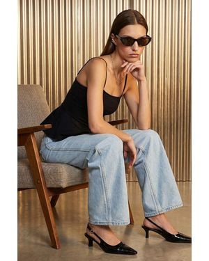 Dilvin Fitted Square-Neck Frilly Cami Top - Blue