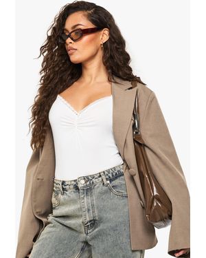 Boohoo Super Soft Lace Trim Ruched Bust Cami Bodysuit - White