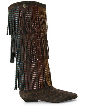Kurt Geiger Suede Western Fringe Pull On Boots - Brown