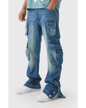 BoohooMAN Slim Flared Cargo Gusset Jeans - Blue