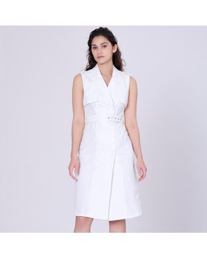 Smart & Joy Trench -Stijl Mouwloze Jurk Met Dubbele Borsten - Wit