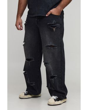 BoohooMAN Plus Rigid Star Distressed Relaxed Fit Jeans - Black