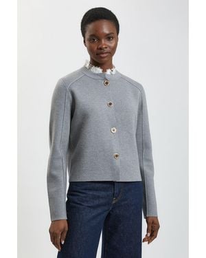 Karen Millen Compact Wool Removable Collar Knitted Button Cardigan - Grey