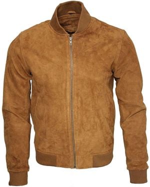 Infinity Leather Varsity Soft Suede Bomber Jacket - Brown