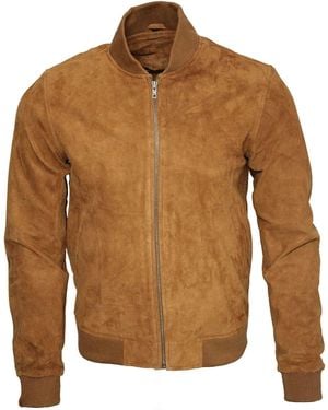 Infinity Leather Varsity Soft Suede Bomber Jacket - Brown