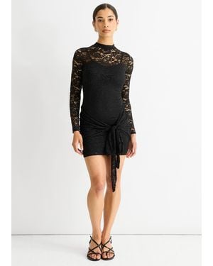 Gini London Stretch Lace Tie Front Side Bodycon Mini Dress - Black