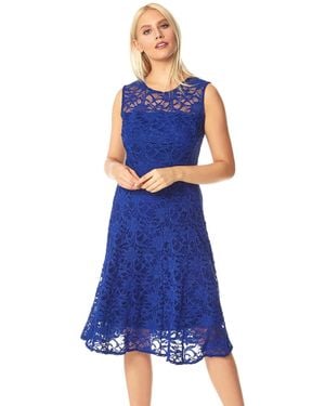 Roman Glitter Lace Fit And Flare Dress - Blue