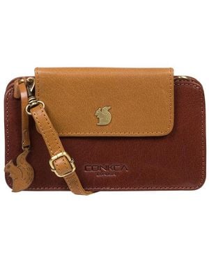 Conkca 'Little Wonder' Conker & Dark Tan Leather Cross Body Clutch Bag - Brown