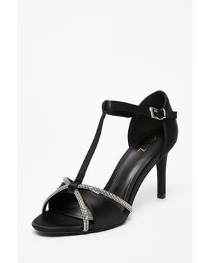 Quiz Satin Diamante T-Bar Heels - Black