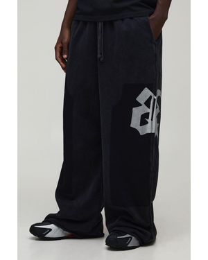 BoohooMAN Extreme Wide Leg Embellished Washed Loopback Jogger - Black