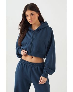 DSGN Studio Boxy Crop Zip Through Hoodie - Blue