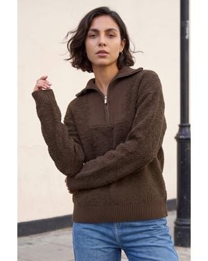 Roman Fleece Knit Zip Up Jumper - Brown