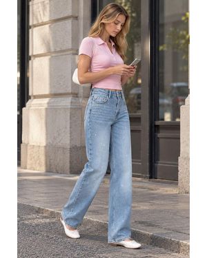 Hiccup Sparkly Straight Fit Wide Leg Jeans - Blue