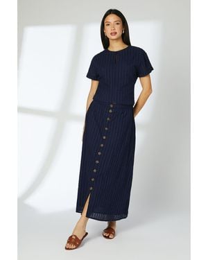 PRINCIPLES Button Detail Broderie Skirt Cotton - Blue