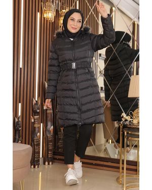 Moda Mihram Nepbont Gevoerde Puffer Jas - Zwart