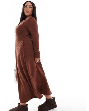 ASOS Design Supersoft Scoop Neck Fit And Flare Midi Dress - Brown