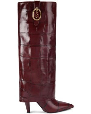 Kurt Geiger Leather Fold Over Tall Boots - Red