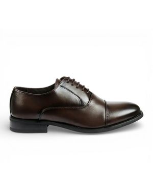Infinity Leather Classic Cap-Toe Oxford Formal Lace-Up Brogue Shoes - Brown