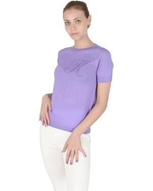 Crown of Edinburgh Cashmere Short Sleeve Art 003 Letter K Silk - Purple
