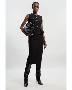 Karen Millen Compact Stretch Peplum Tailored Midi Dress - Black