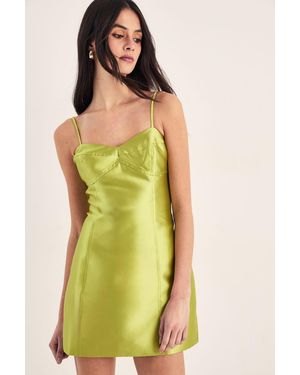 Nasty Gal Structured Satin Panelled Strappy Mini Dress - Green