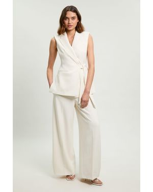 Karen Millen Compact Stretch Tailored Wide Leg Trouser - White