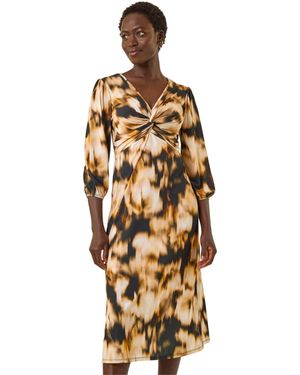 Roman Abstract Twist Front Midi Dress - Metallic