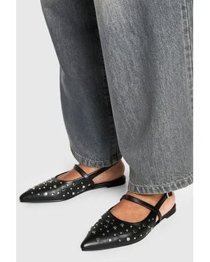 Boohoo Studded Slingback Pointed Flats - Grey