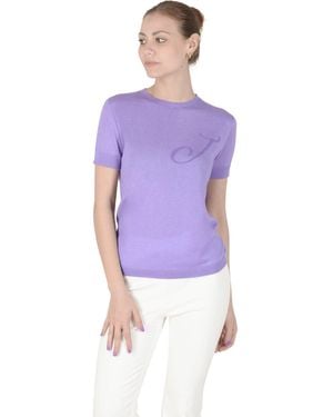 Crown of Edinburgh Cashmere Short Sleeve Art 003 Letter J Silk - Purple
