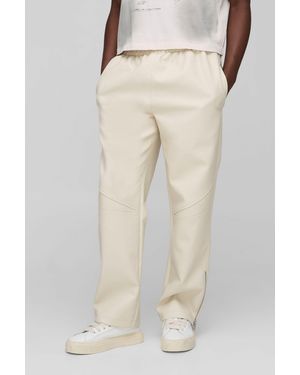 BoohooMAN Elasticated Waist Pu Relaxed Zip Hem Trousers - Natural