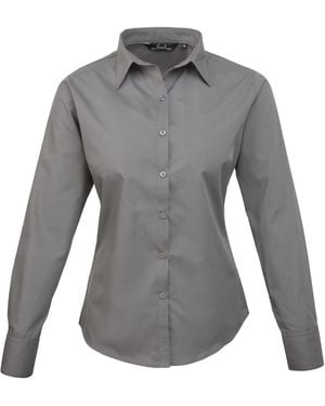 PREMIER Ladies Poplin Long-Sleeved Blouse (Dark) - Grey