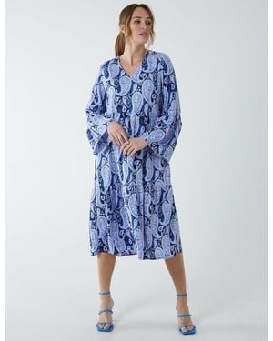 Blue Vanilla Paisley V Neck Midi Dress - Blue