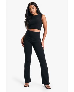 Boohoo Stretch High Waisted Flared Trousers - Blue